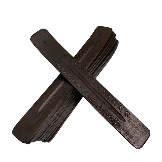 Set/12 - Carved Wood Incense Burner 10 inch long - Black